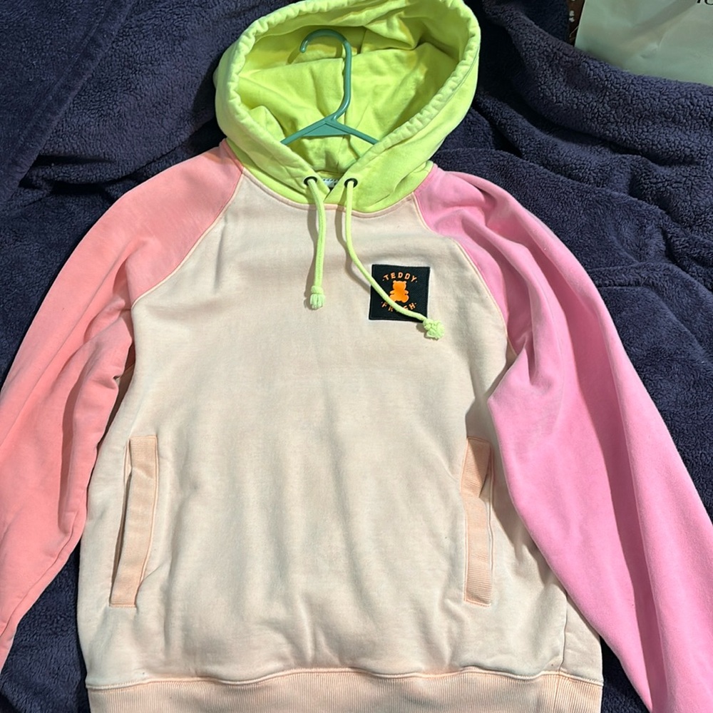 Teddy Fresh pink color block hoodie size medium